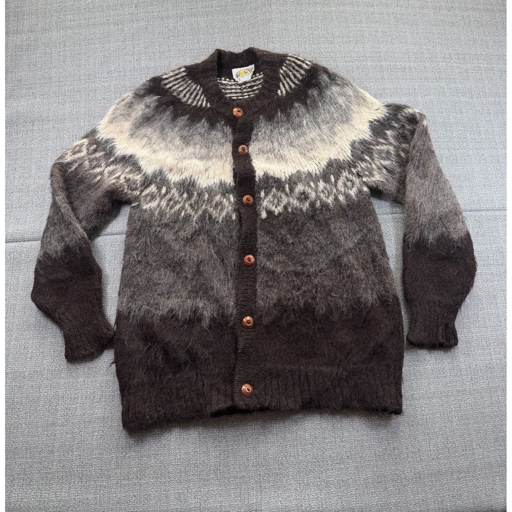 Rainbow Crafts Cardigan Sweater Womens Multicolor Fair Isle Knit Button Front